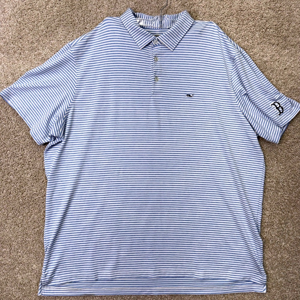 Boston Red Sox Polo Mens XXL Blue Striped MLB Vineyard Vines EUC